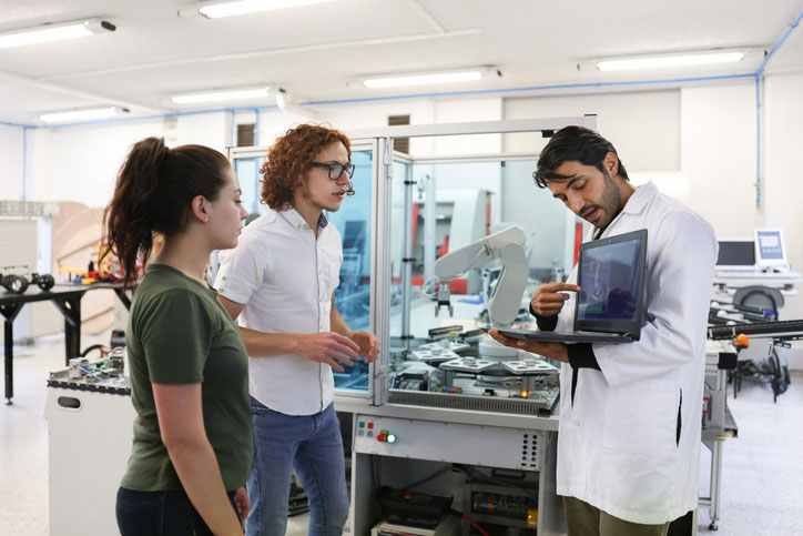 teacher and students in lab