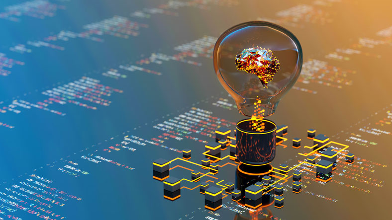 ai concept of light bulb over motherboard 