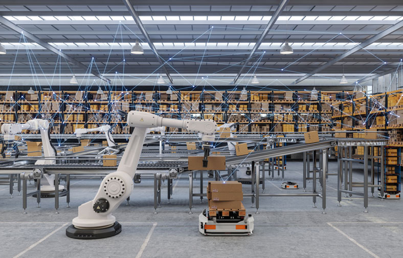 robots working in warehouse
